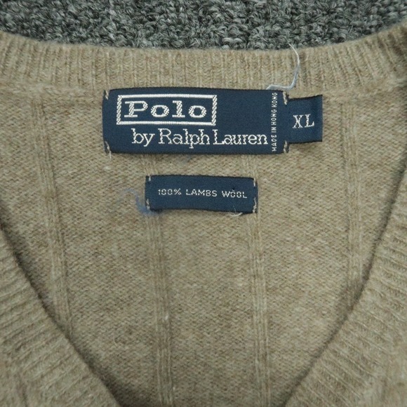 VINTAGE Polo Ralph Lauren Sweater Mens Extra Large Brown Lambs Wool V‎ Neck Vest - Picture 3 of 7